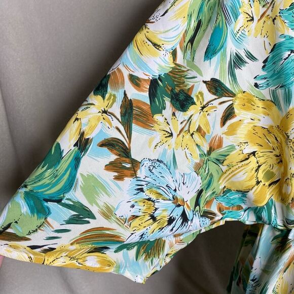 SHEIN Dolman Sleeve Floral Print Mini Swing Dress Large Spring Tropical Yellow - Picture 5 of 11